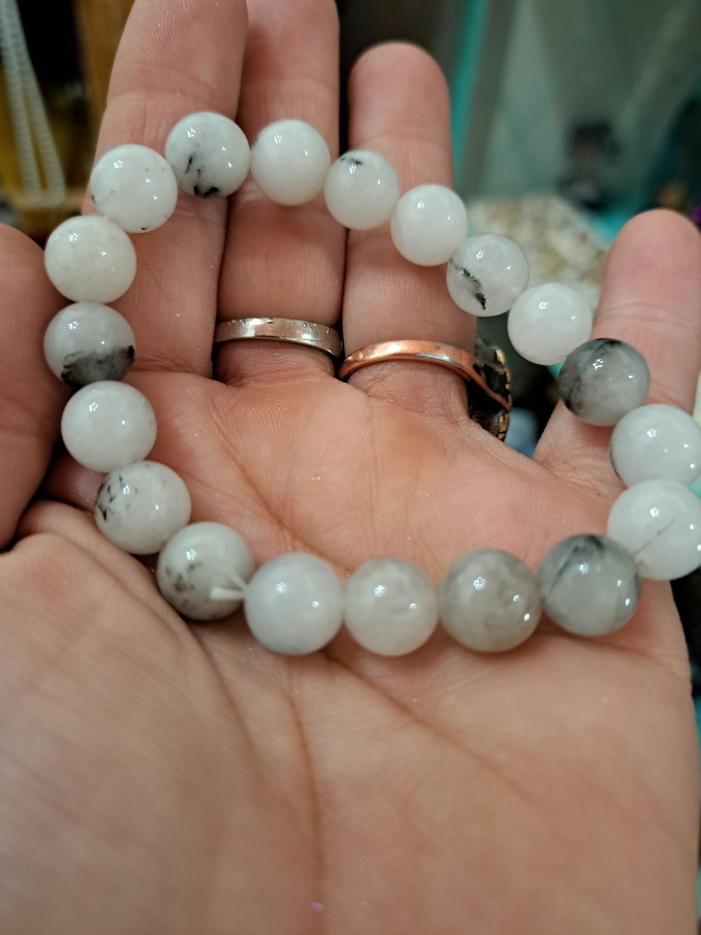 Tourmalinated Quartz Beaded Stretch Bracelet – Black & Clear Crystal